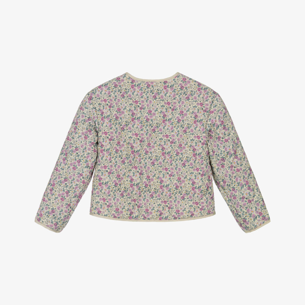 NAME IT-Girls Beige & Pink Floral Print Quilted Jacket | Childrensalon