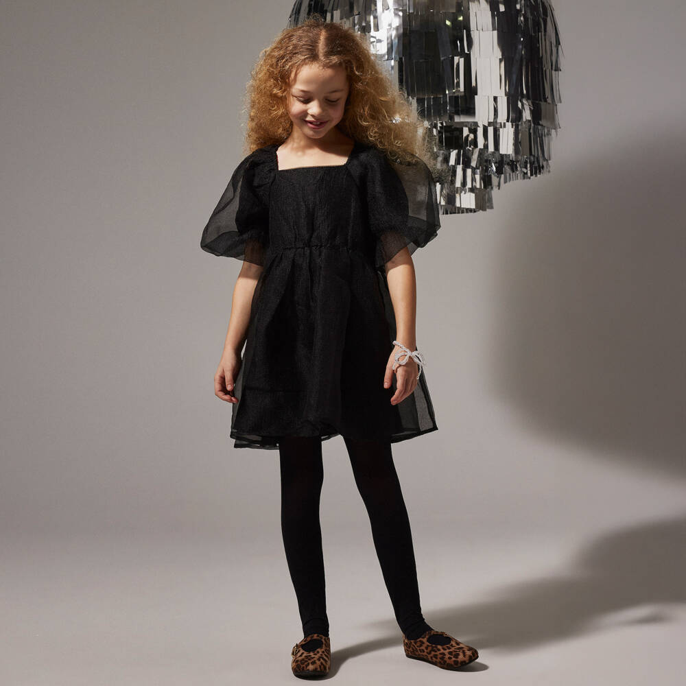NAME IT-Girls Black Crinkle Mesh Dress  | Childrensalon