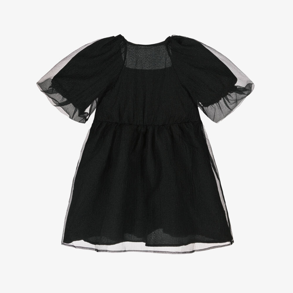 NAME IT-Girls Black Crinkle Mesh Dress  | Childrensalon