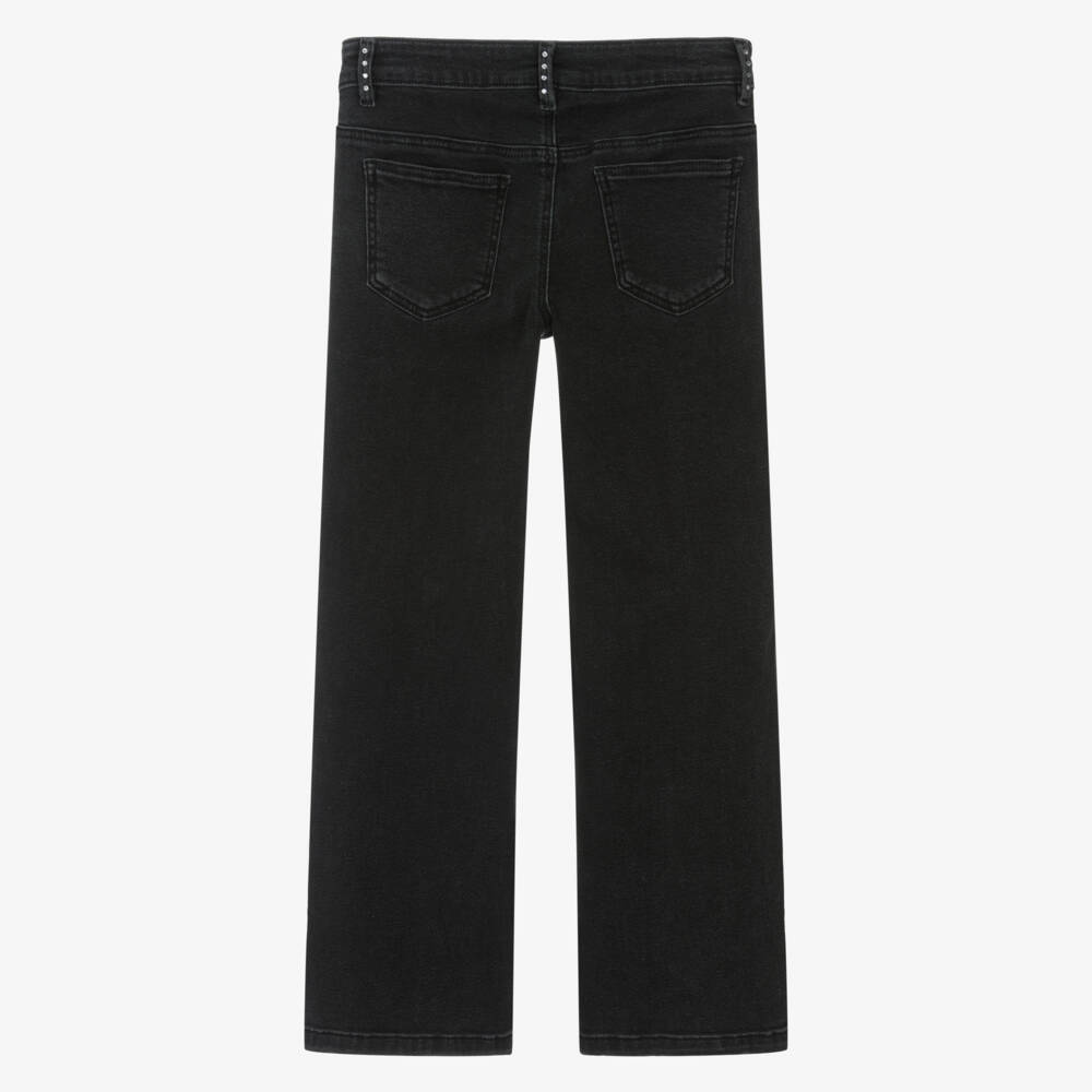 NAME IT-Girls Black Denim Wide-Leg Jeans with Diamanté Trim | Childrensalon