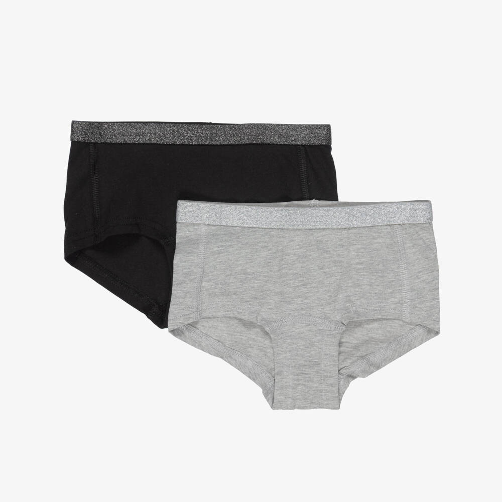 NAME IT-Girls Black & Grey Marl Cotton Pants (2 Pack) | Childrensalon