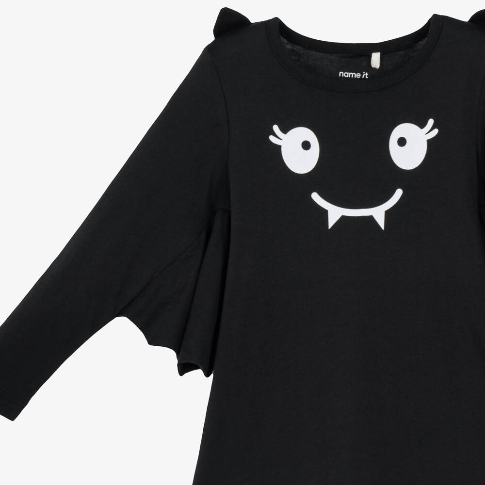 NAME IT-Girls Black Organic Cotton Dress with Bat Wings | Childrensalon