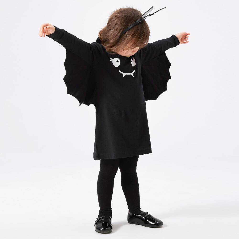 NAME IT-Girls Black Organic Cotton Dress with Bat Wings | Childrensalon