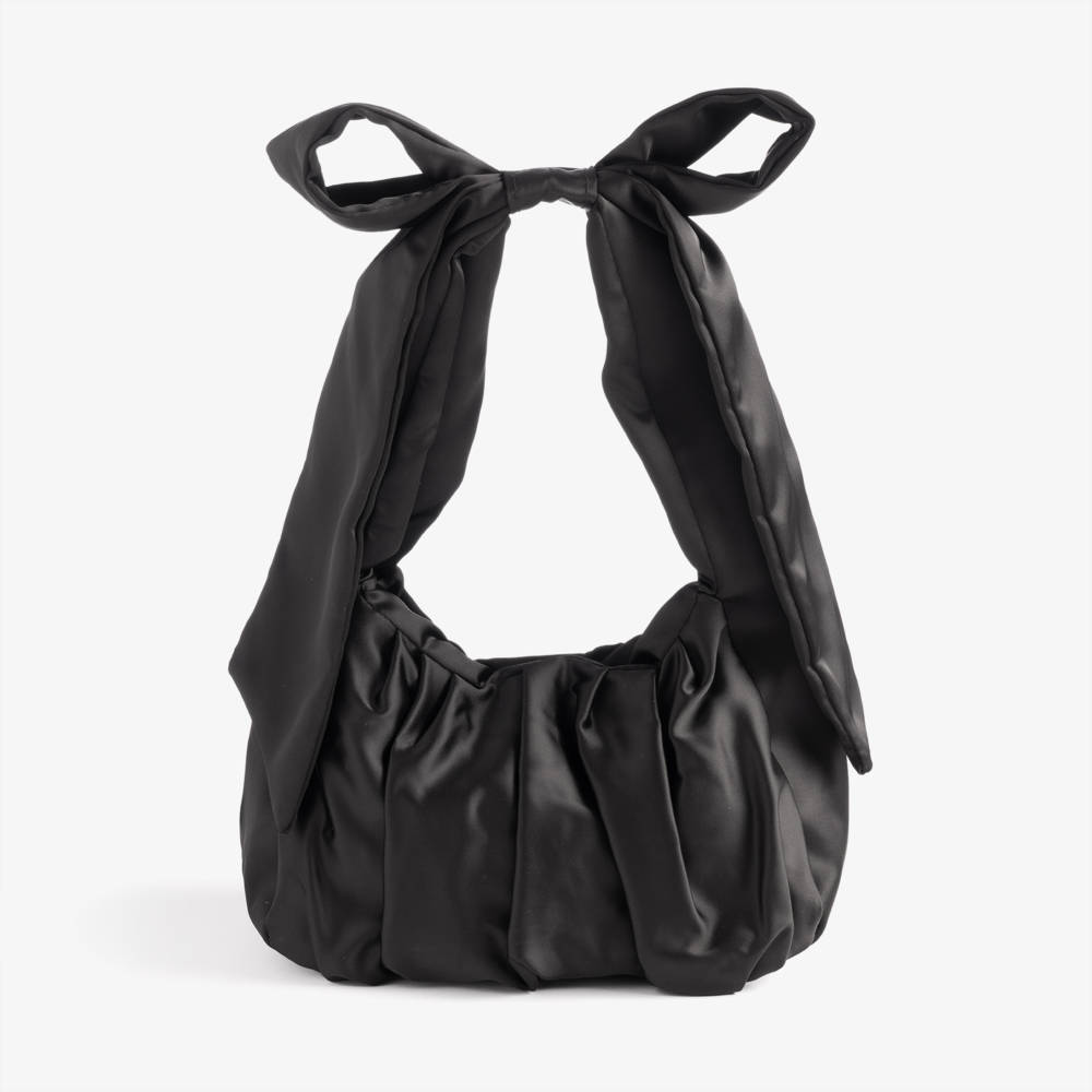 NAME IT-Girls Black Satin Bow Handbag (19cm) | Childrensalon