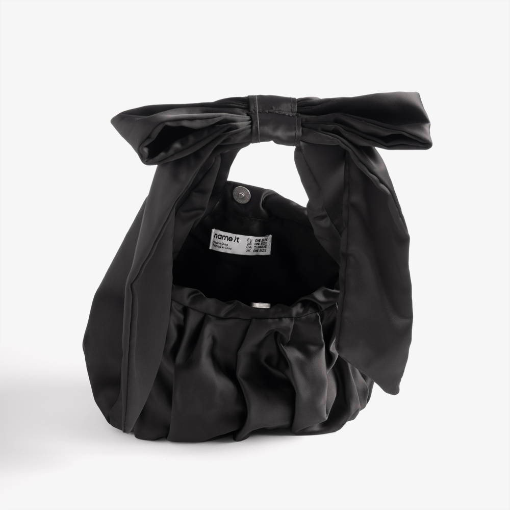 NAME IT-Girls Black Satin Bow Handbag (19cm) | Childrensalon