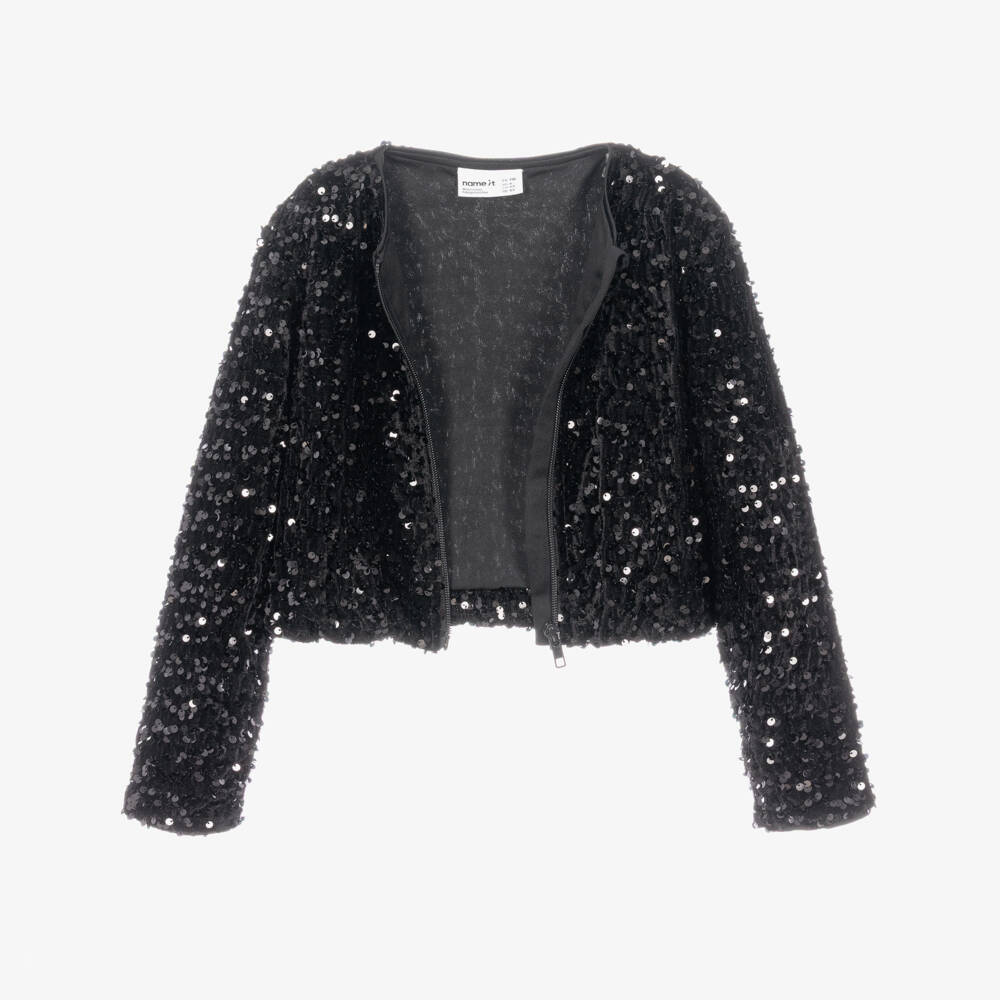 NAME IT-Girls Black Sequin Blouson Jacket | Childrensalon