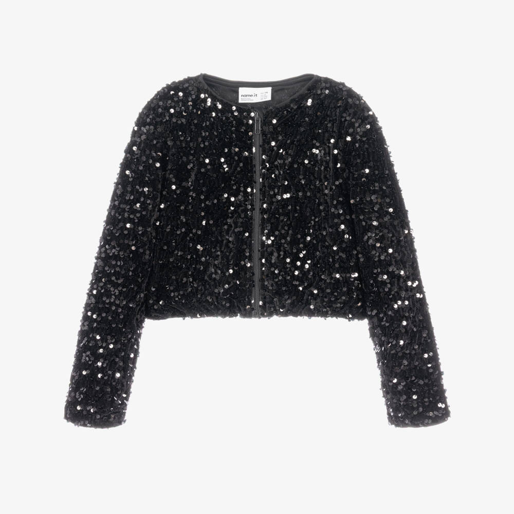 NAME IT-Girls Black Sequin Blouson Jacket | Childrensalon