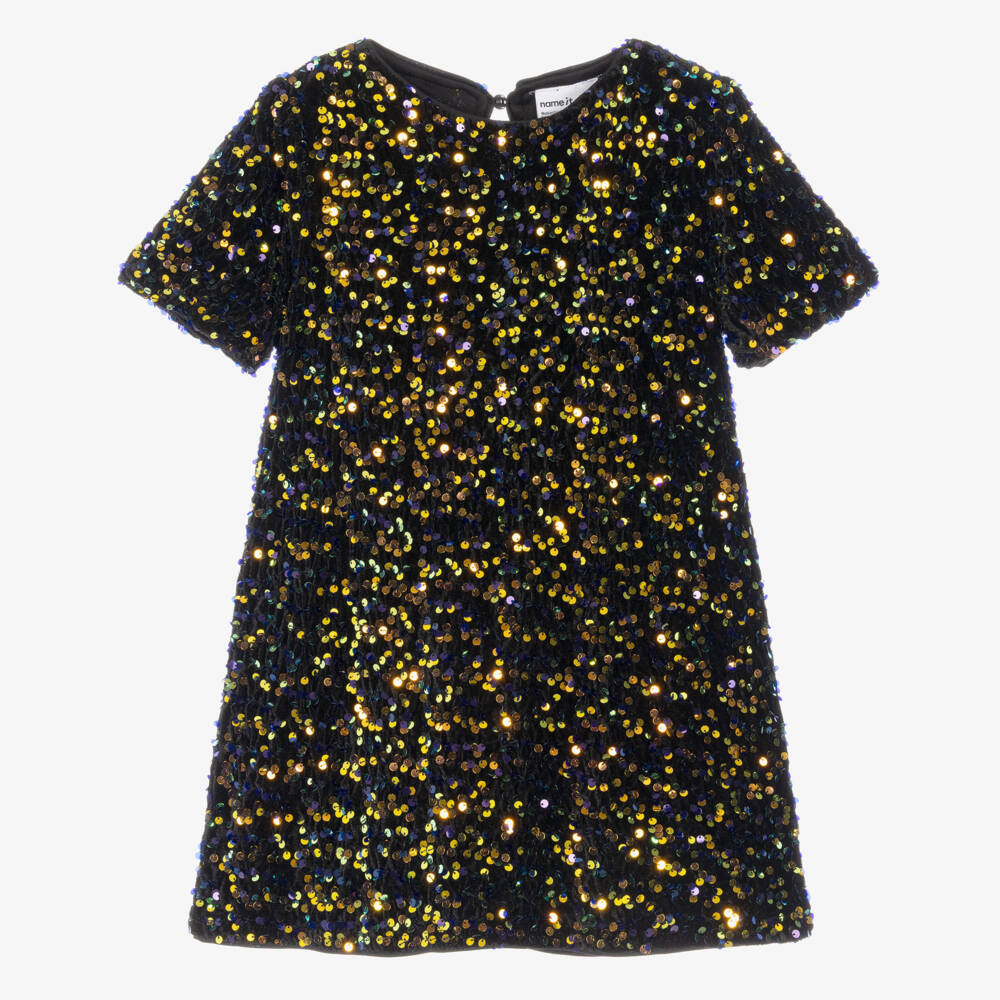 NAME IT-Girls Black Sequin Covered Dress | Childrensalon
