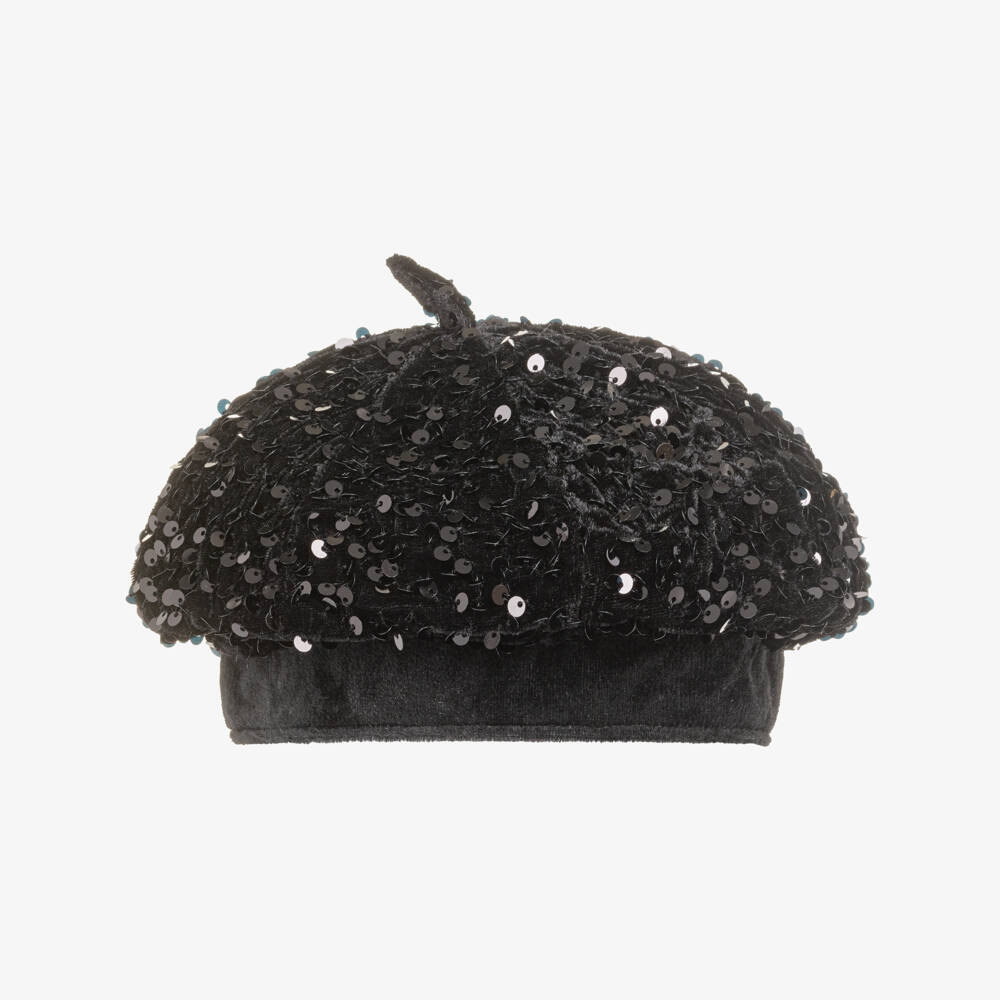 NAME IT-Girls Black Sequined Velour Beret | Childrensalon