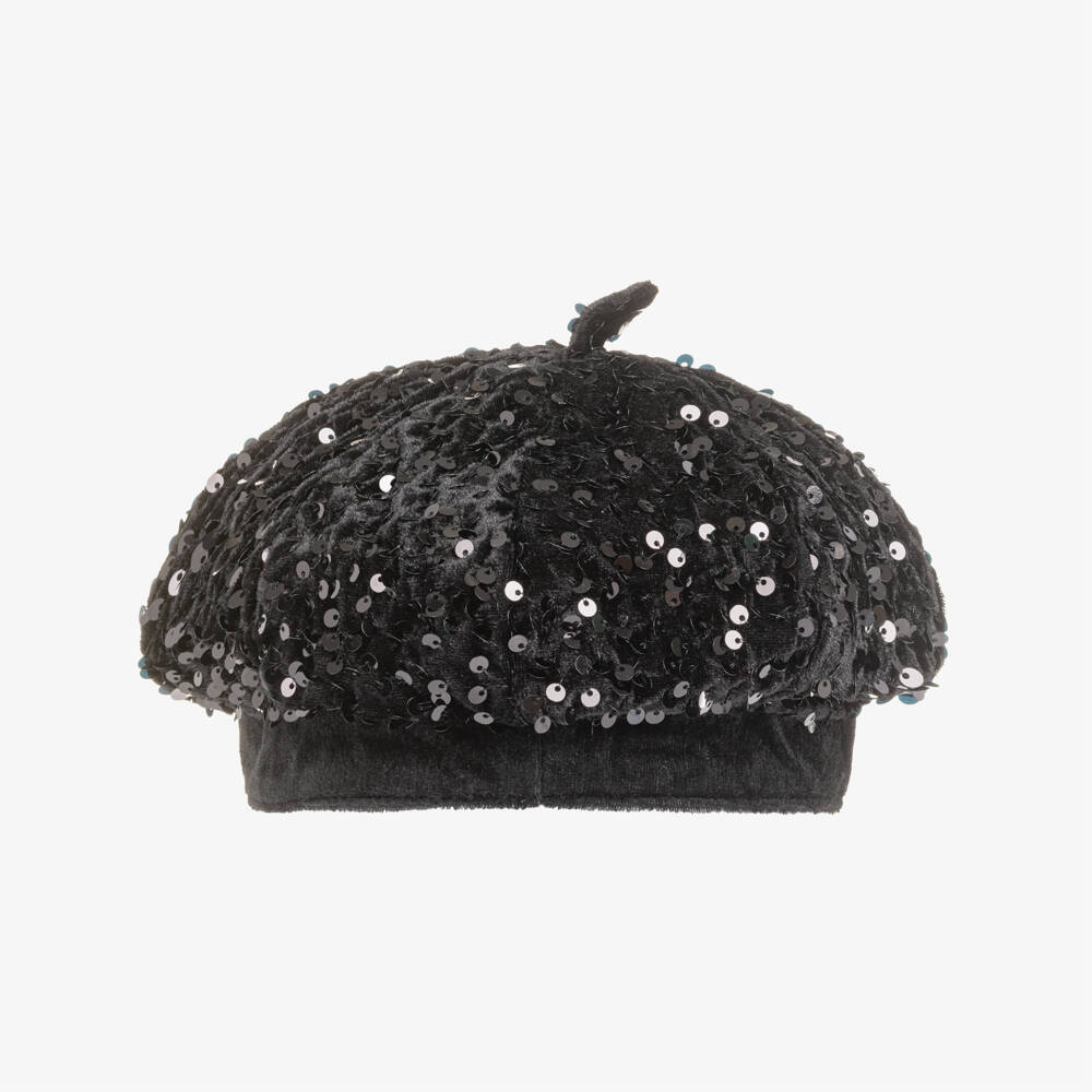 NAME IT-Girls Black Sequined Velour Beret | Childrensalon