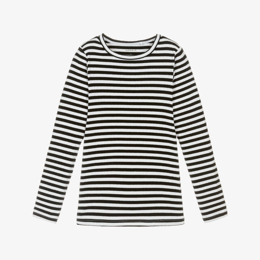 NAME IT-Топ черно-белый в полоску хлопковый для девочек | Childrensalon