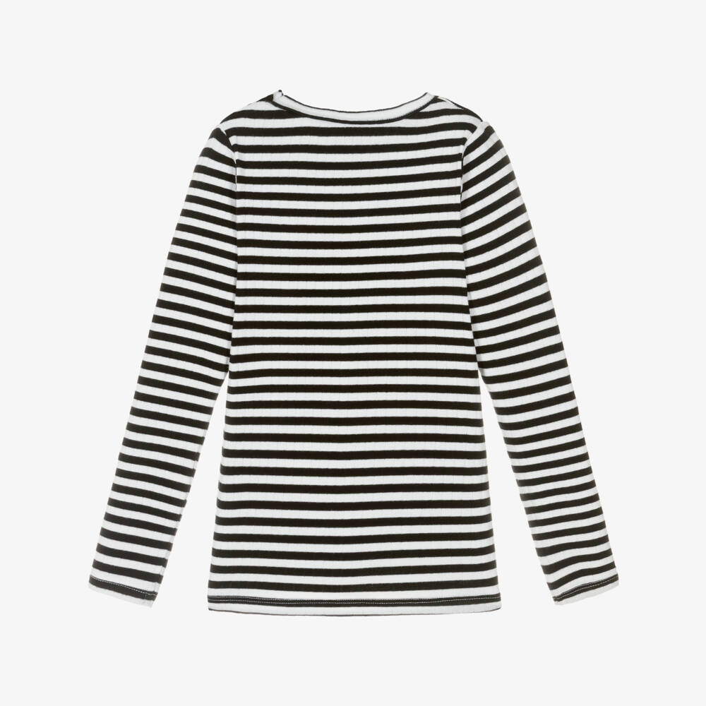 NAME IT-توب مخطط قطن جيرسي لون أبيض وأسود للبنات | Childrensalon