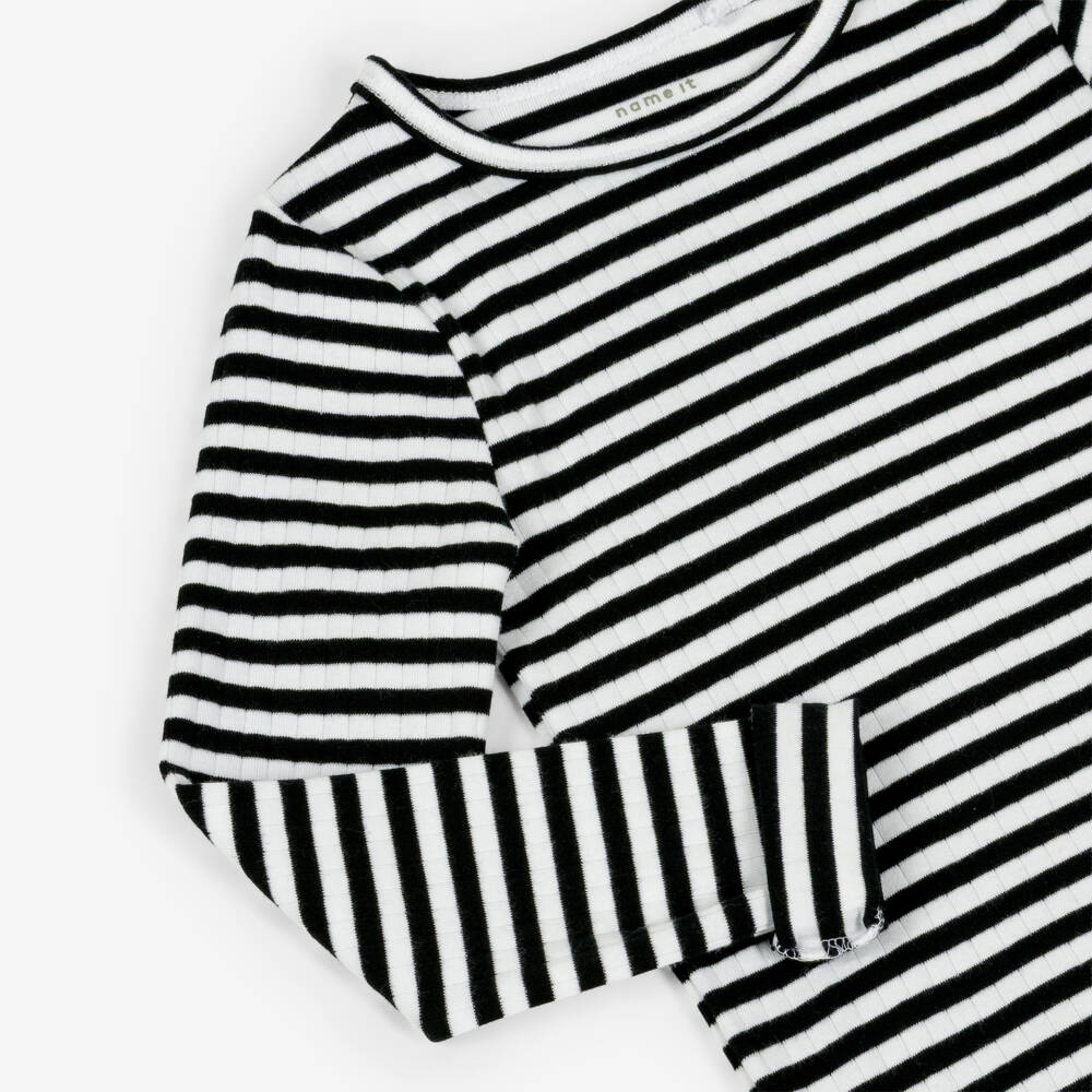 NAME IT-توب مخطط قطن جيرسي لون أبيض وأسود للبنات | Childrensalon