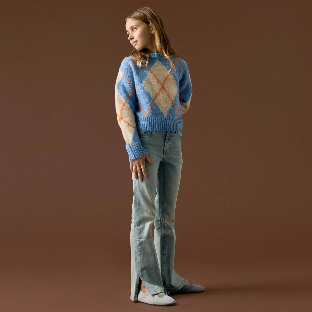 NAME IT-Girls Blue Argyle Knit Sweater | Childrensalon