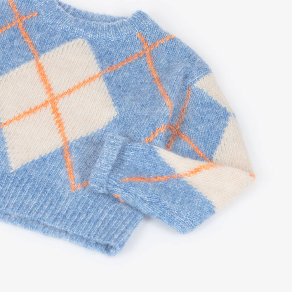 NAME IT-Girls Blue Argyle Knit Sweater | Childrensalon