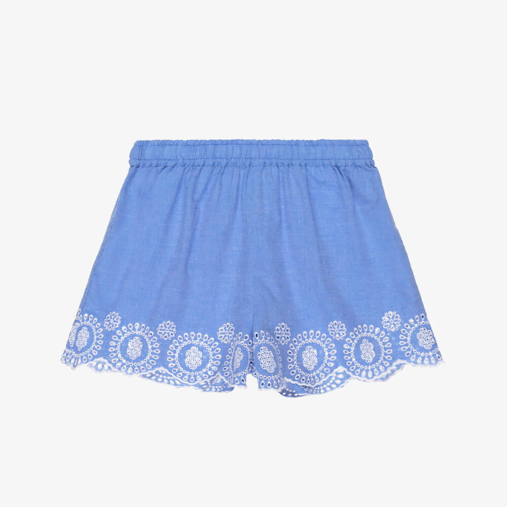 NAME IT-Girls Blue Broderie Detail Chambray Shorts | Childrensalon