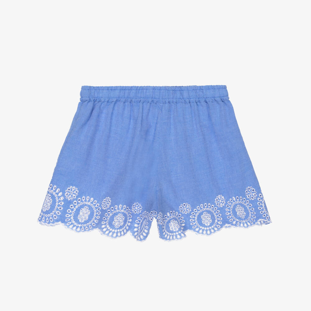 NAME IT-Girls Blue Broderie Detail Chambray Shorts | Childrensalon