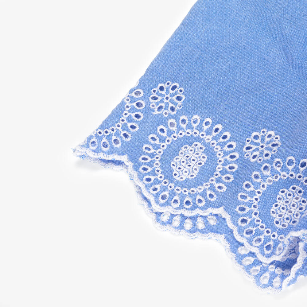 NAME IT-Girls Blue Broderie Detail Chambray Shorts | Childrensalon