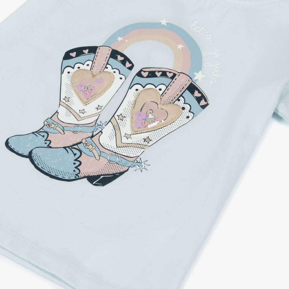 NAME IT-Футболка голубая из хлопка с ковбойскими сапогами для девочек | Childrensalon