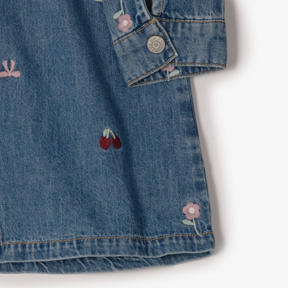 NAME IT-Girls Blue Cotton Denim Dress with Embroidered Motifs | Childrensalon