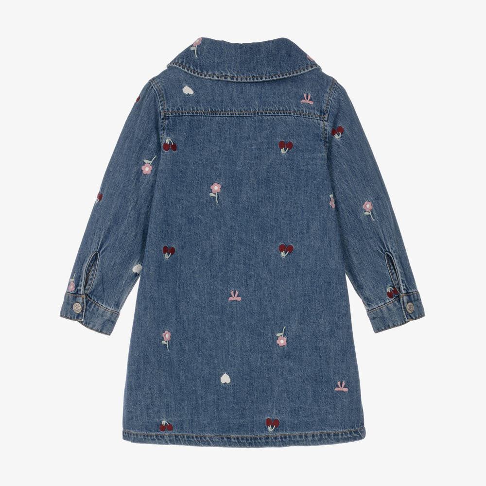 NAME IT-Girls Blue Cotton Denim Dress with Embroidered Motifs | Childrensalon