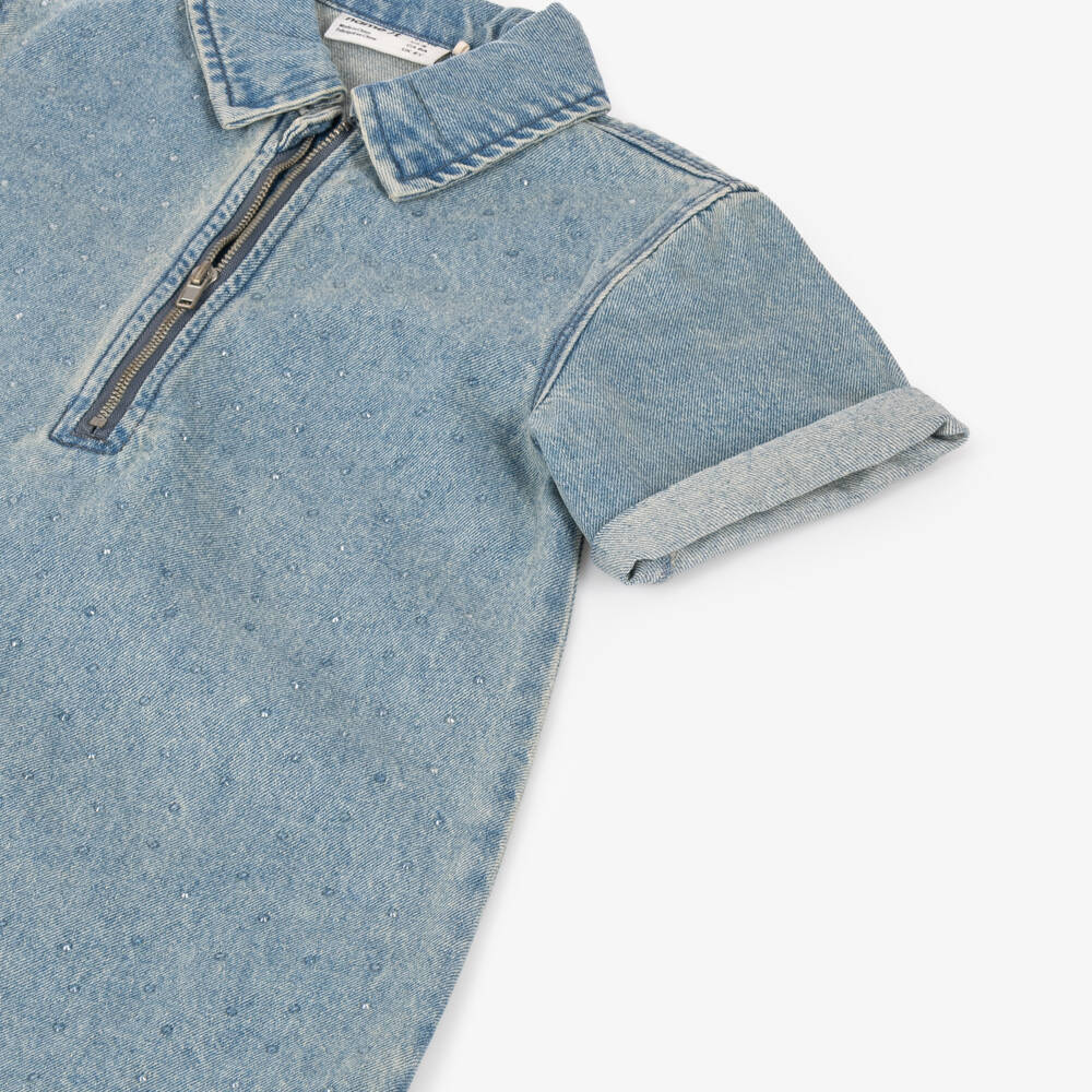 NAME IT-Girls Blue Denim Dress with Diamantés | Childrensalon