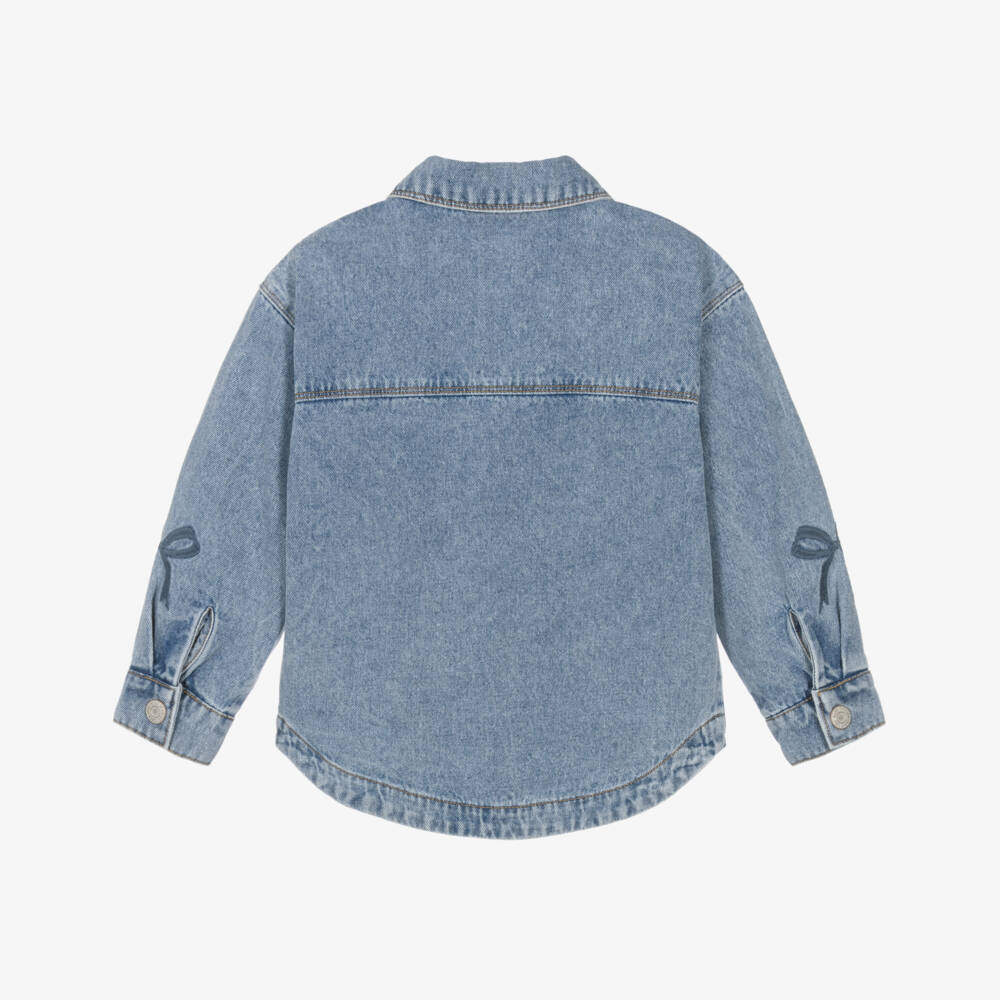 NAME IT-Girls Blue Denim Jacket with Embroidered Bows | Childrensalon