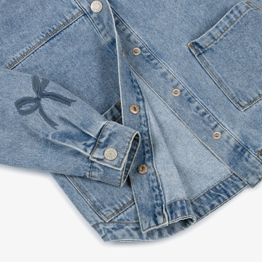 NAME IT-Girls Blue Denim Jacket with Embroidered Bows | Childrensalon
