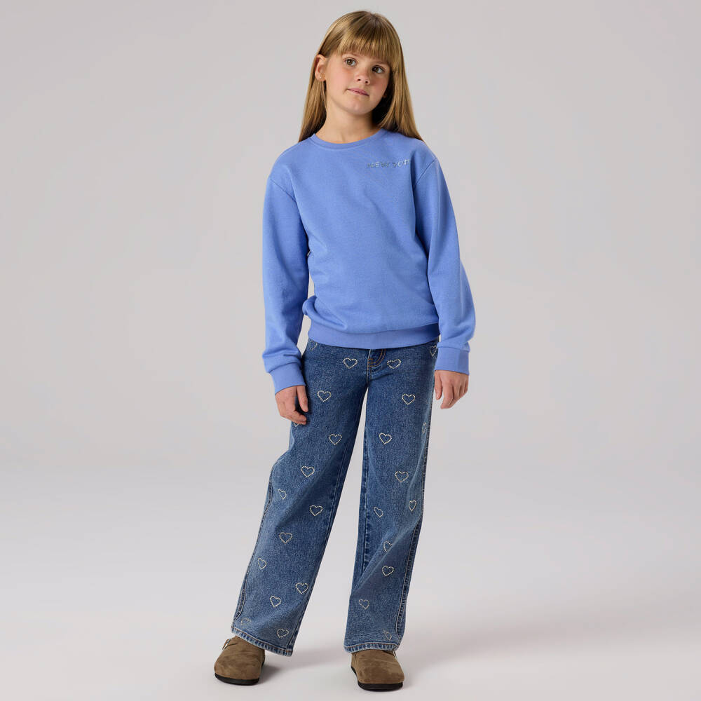 NAME IT-Girls Blue Denim Jeans with Diamanté Hearts | Childrensalon