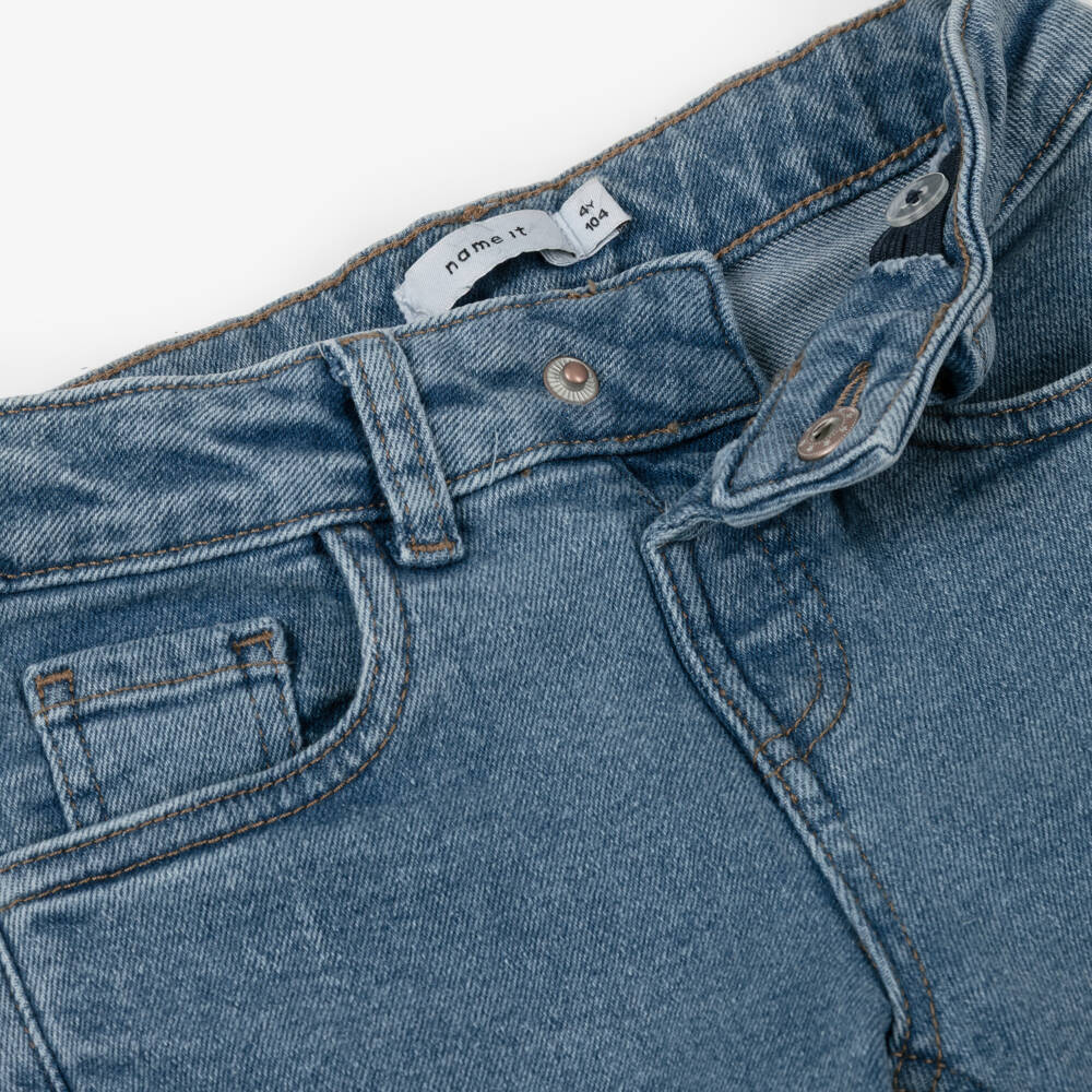 NAME IT-بنطلون دنيم بفيونكات مطرزة لون أزرق للبنات  | Childrensalon