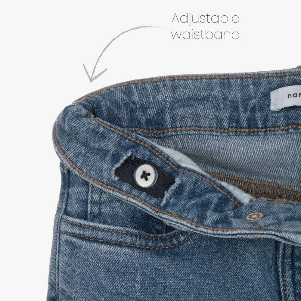 NAME IT-بنطلون دنيم بفيونكات مطرزة لون أزرق للبنات  | Childrensalon