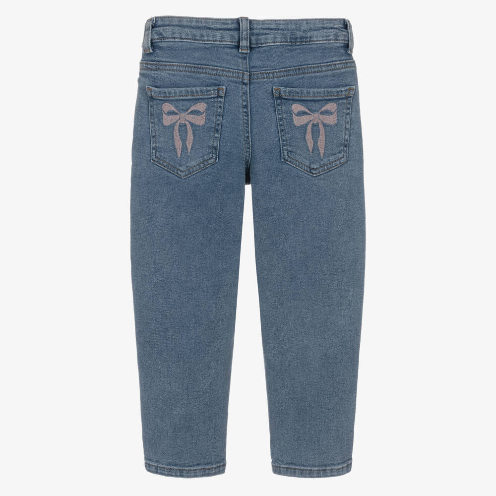 NAME IT-بنطلون دنيم بفيونكات مطرزة لون أزرق للبنات  | Childrensalon
