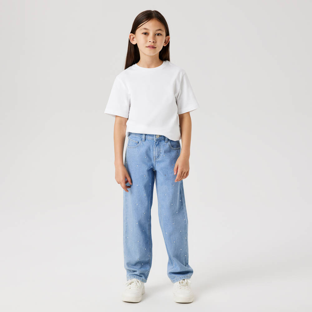 NAME IT-Girls Blue Denim Jeans with Rhinestone Embellishment | Childrensalon