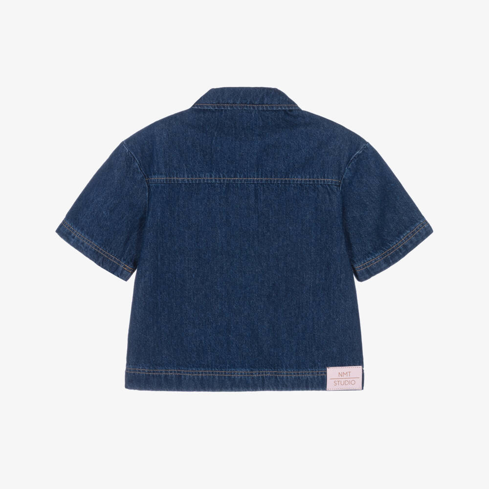 NAME IT-Рубашка синяя из денима с розовым логотипом для девочек | Childrensalon