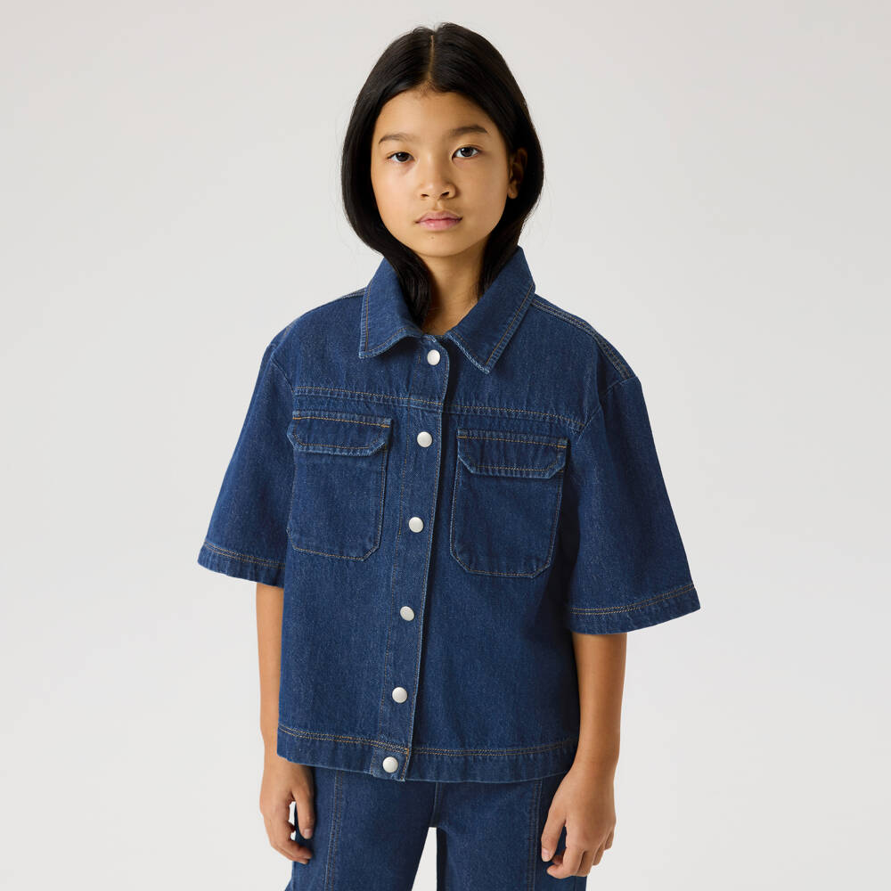 NAME IT-Рубашка синяя из денима с розовым логотипом для девочек | Childrensalon