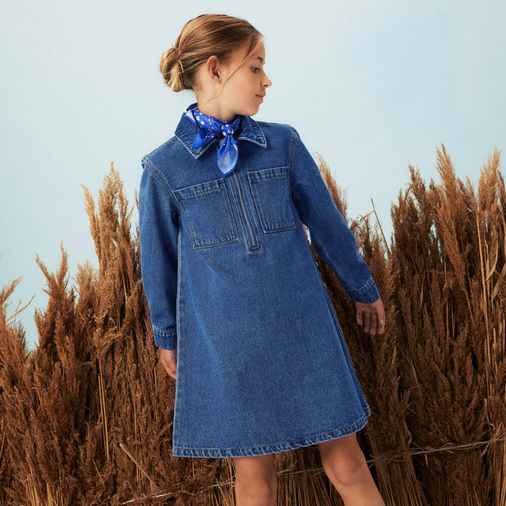NAME IT-Girls Blue Denim Zipped-Front Dress with Patch Pockets | Childrensalon