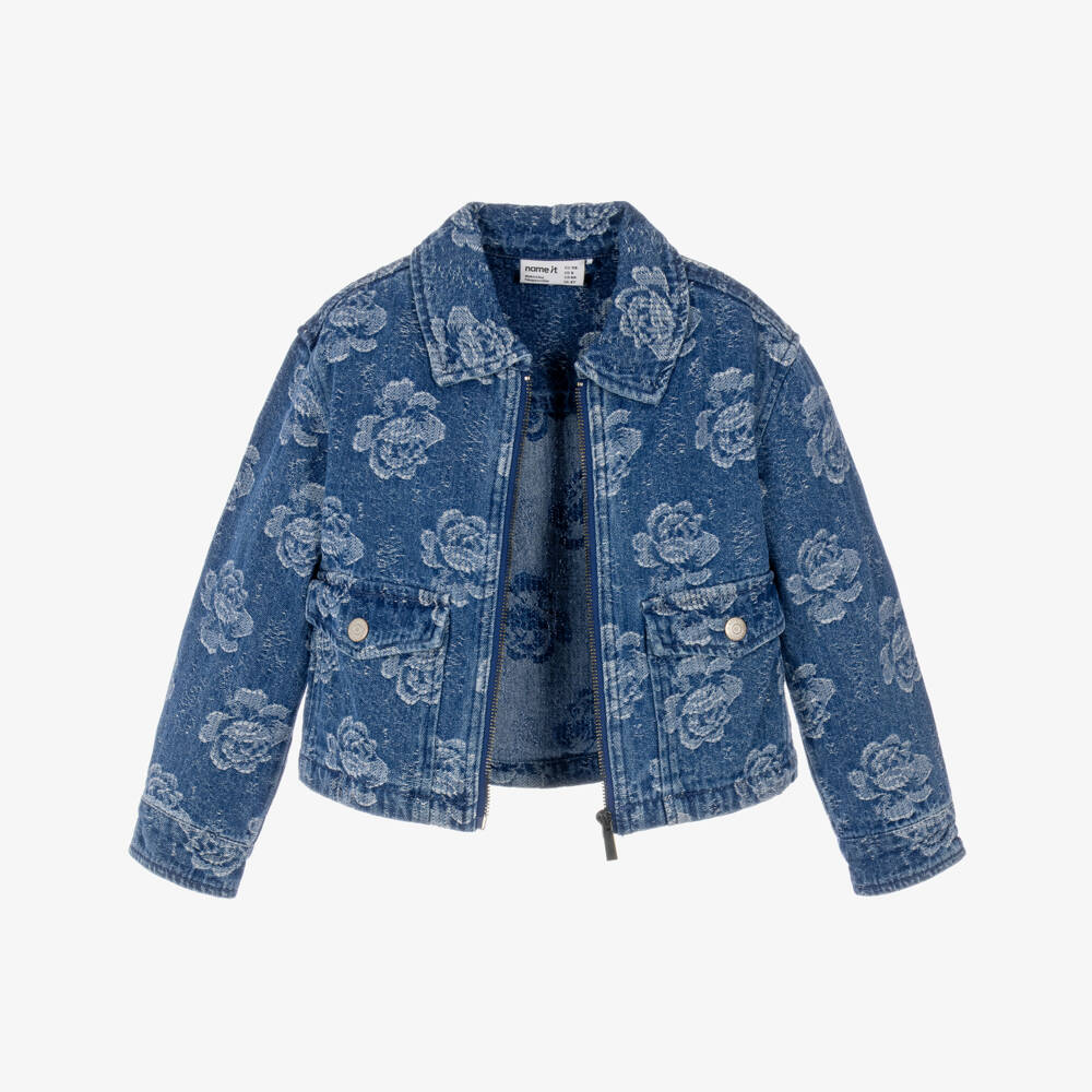 NAME IT-Girls Blue Floral Denim Jacket | Childrensalon