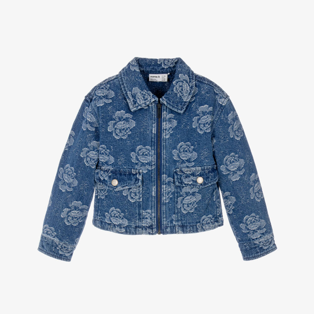 NAME IT-Girls Blue Floral Denim Jacket  | Childrensalon