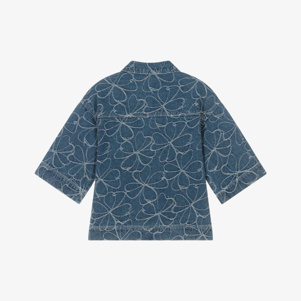 NAME IT-Girls Blue Floral Denim Shirt | Childrensalon
