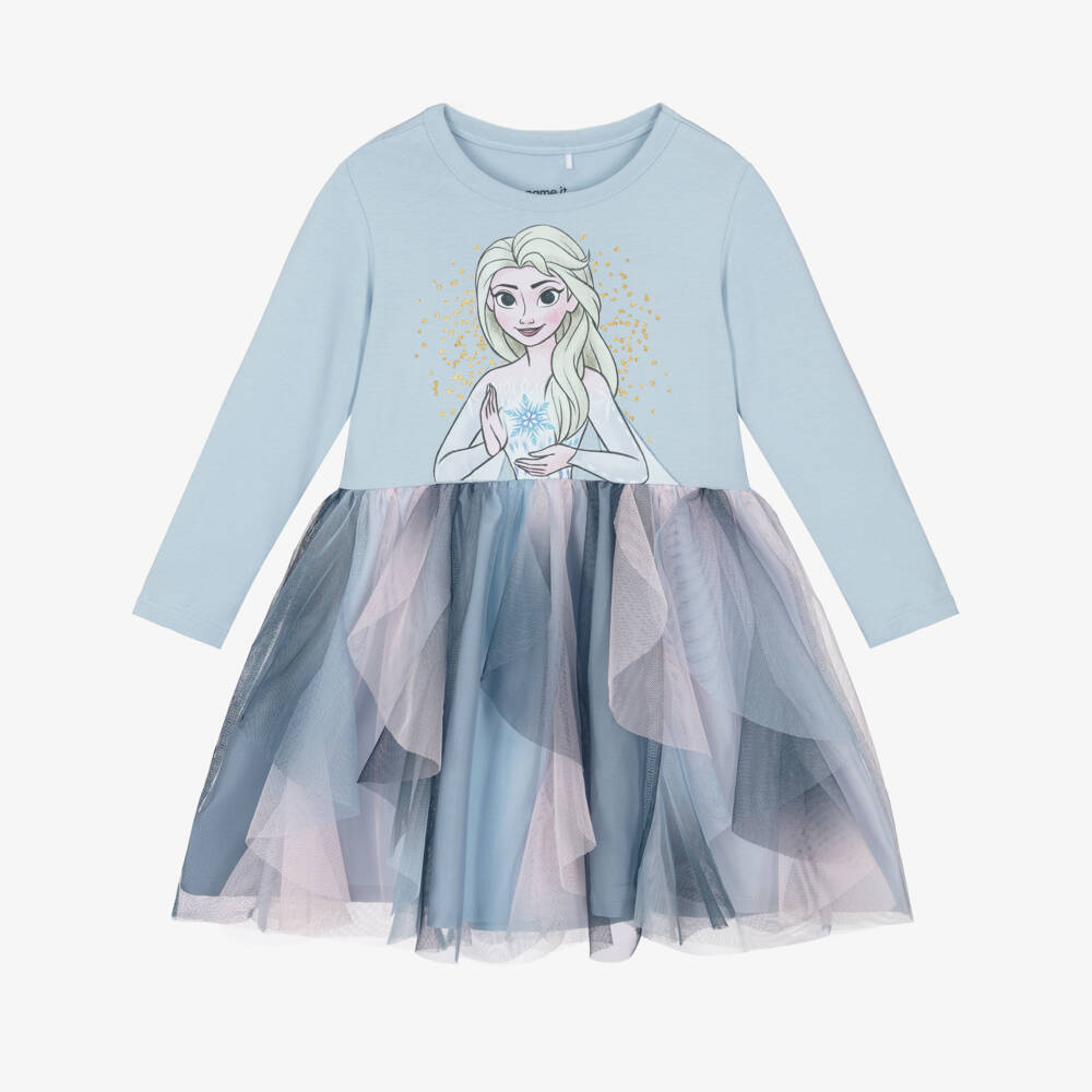 NAME IT-Girls Blue Frozen Elsa Dress in Jersey & Tulle | Childrensalon