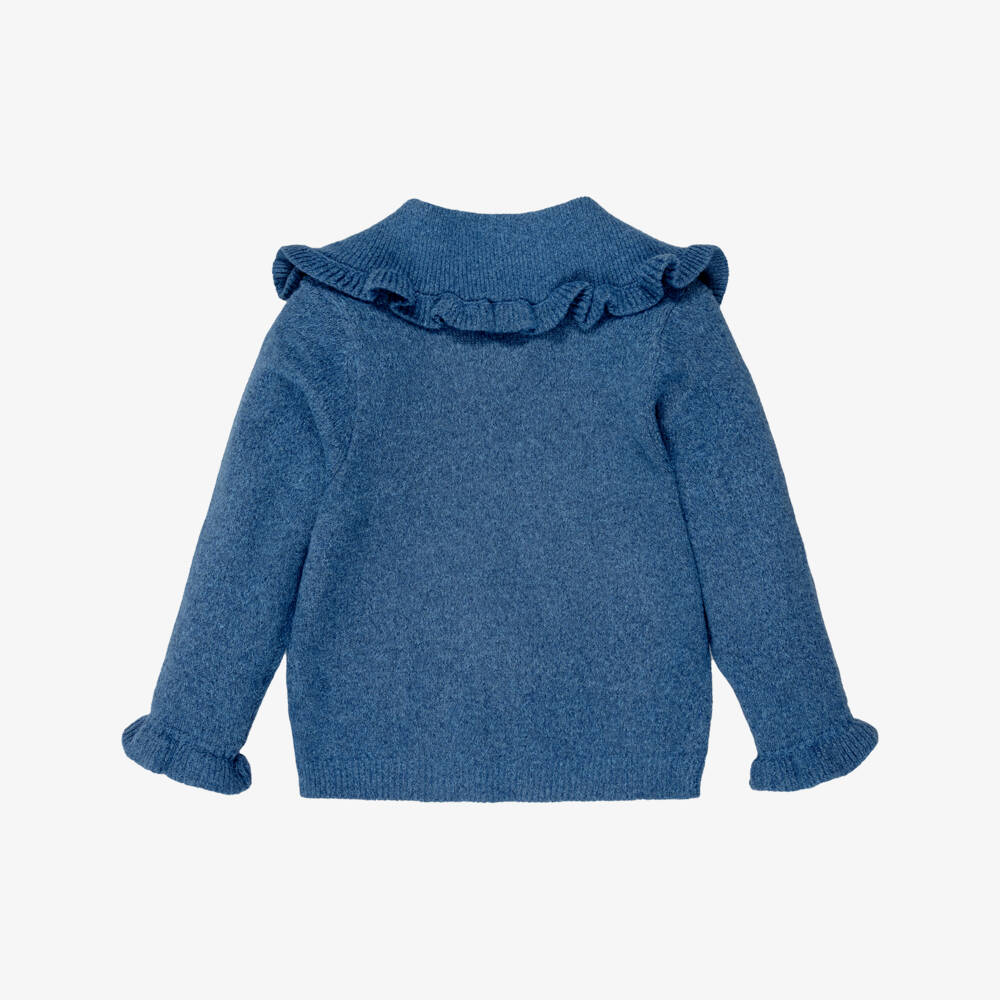 NAME IT-Girls Blue Knit Sweater with Ruffle Collar | Childrensalon