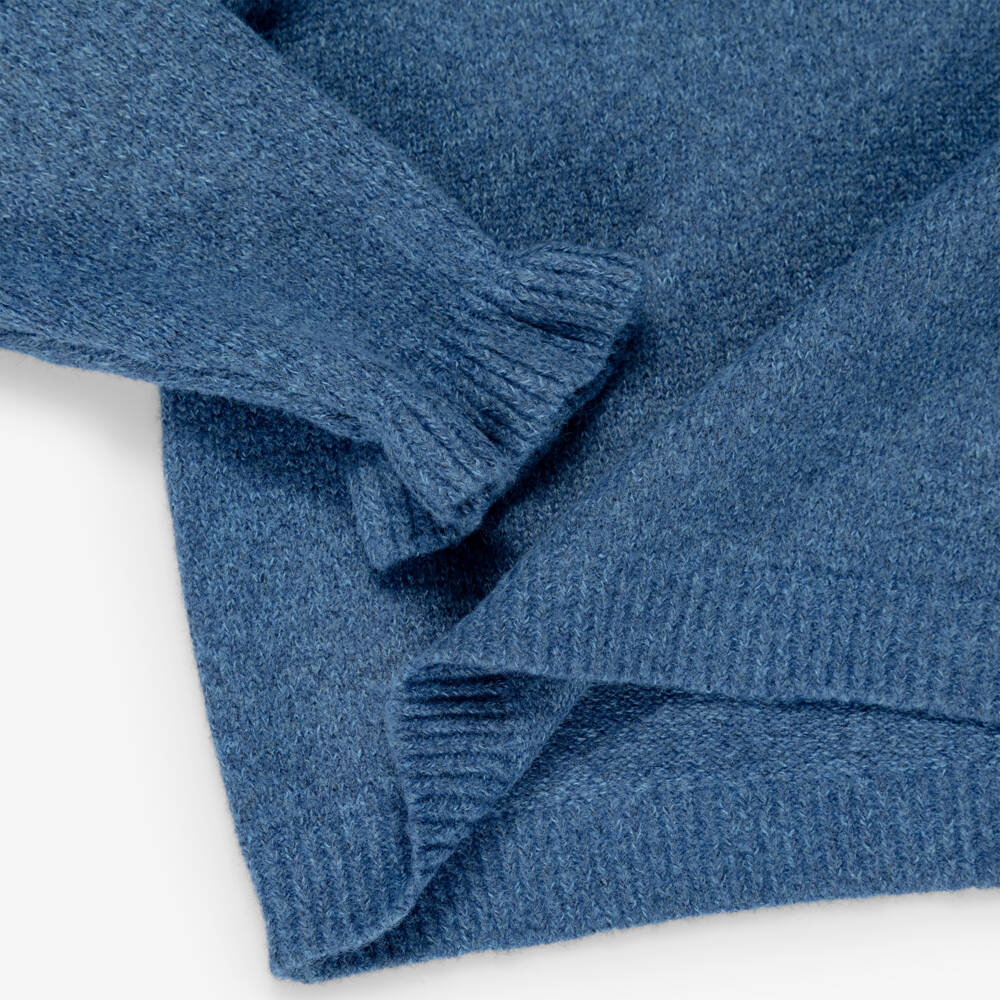 NAME IT-Girls Blue Knit Sweater with Ruffle Collar | Childrensalon
