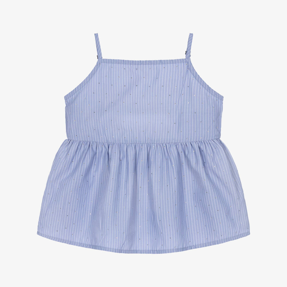 NAME IT-Girls Blue Pinstripe Diamanté Blouse | Childrensalon