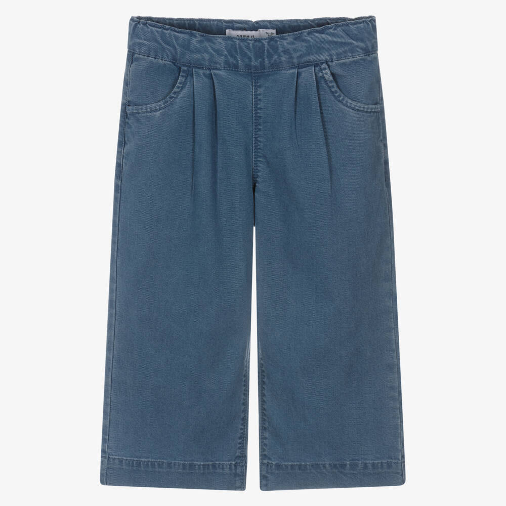 NAME IT-Girls Blue Pleated Wide Leg Jeans | Childrensalon