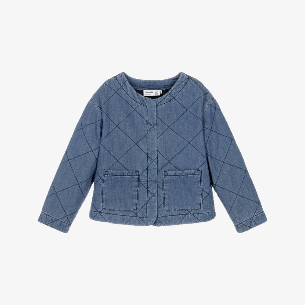 NAME IT-Girls Blue Quilted Chambray Jacket | Childrensalon