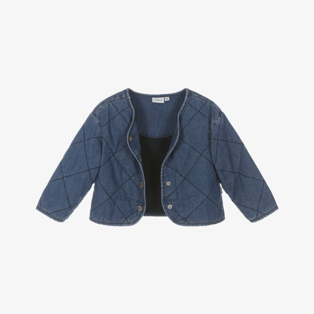 NAME IT-Girls Blue Quilted Denim Jacket | Childrensalon