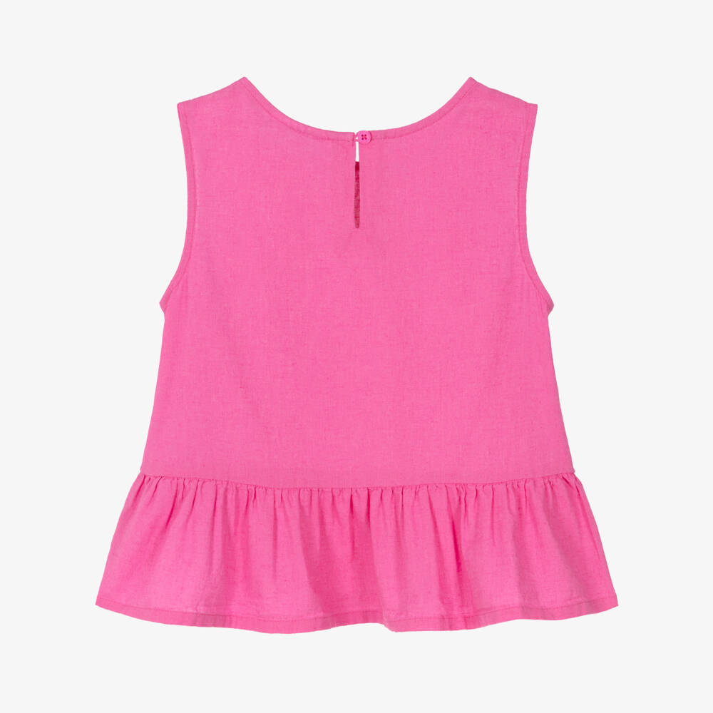 NAME IT-Girls Bright Pink Cotton & Linen Blouse | Childrensalon