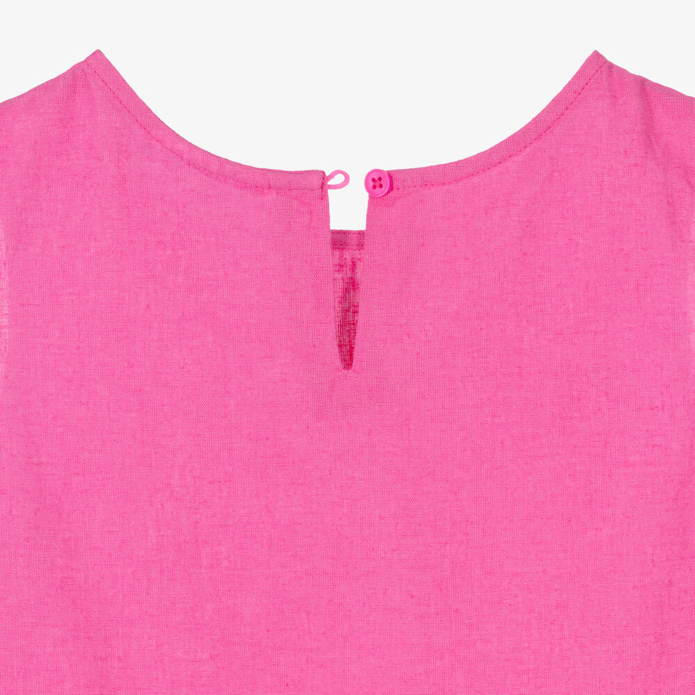 NAME IT-Girls Bright Pink Cotton & Linen Blouse | Childrensalon