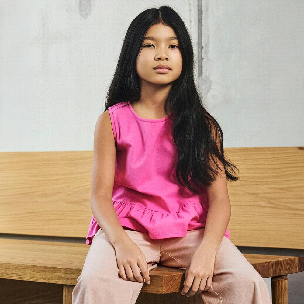 NAME IT-Girls Bright Pink Cotton & Linen Blouse | Childrensalon