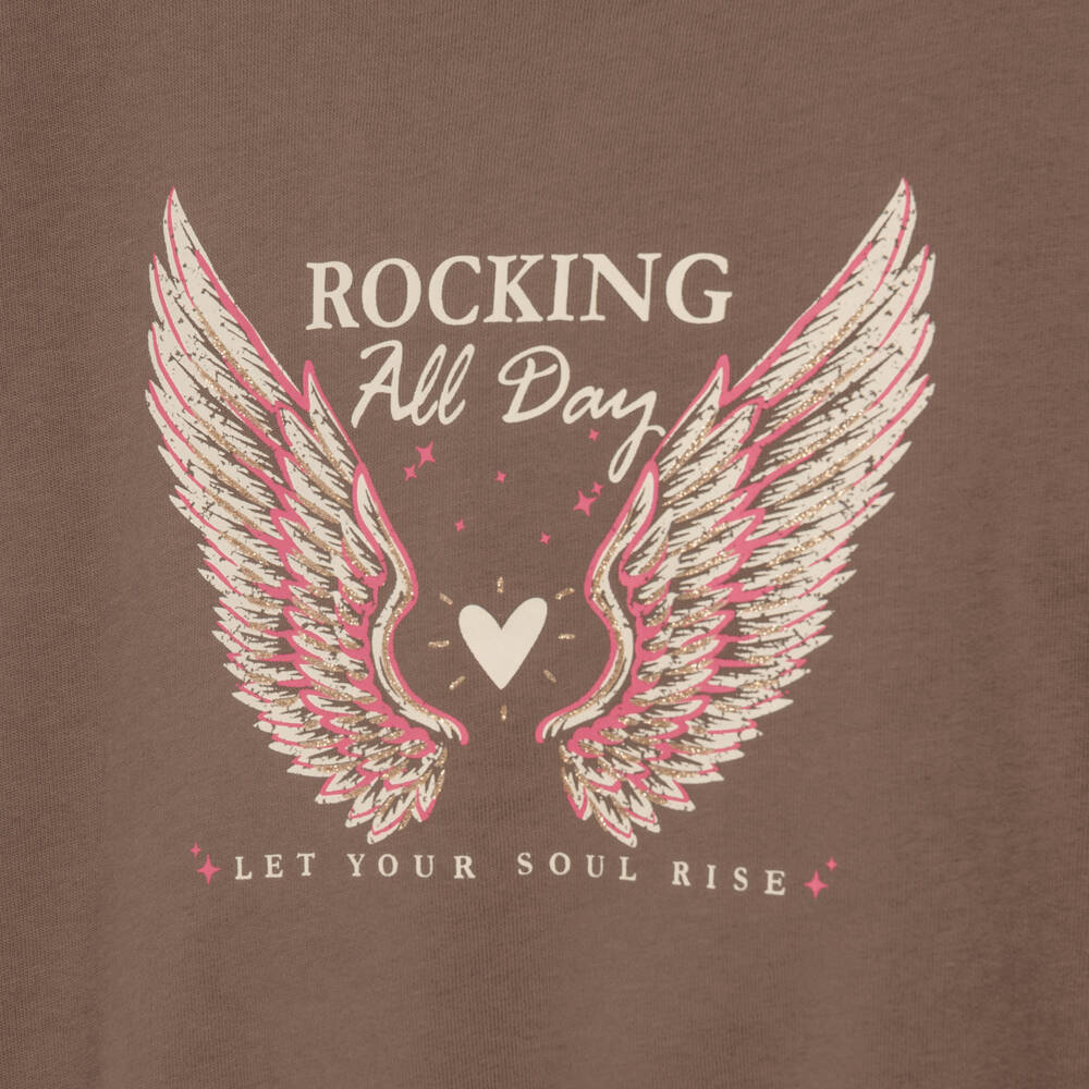 NAME IT-Girls Brown Cotton Hoodie with Glittery Wings Print | Childrensalon